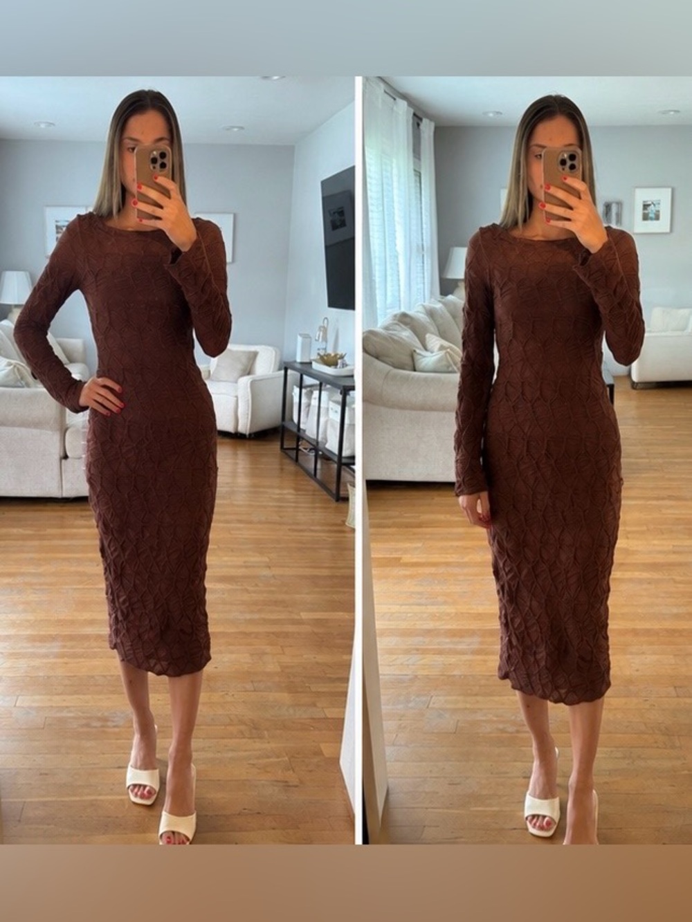 See You Monday Chocolate Brown Long Sleeve Midi Dress